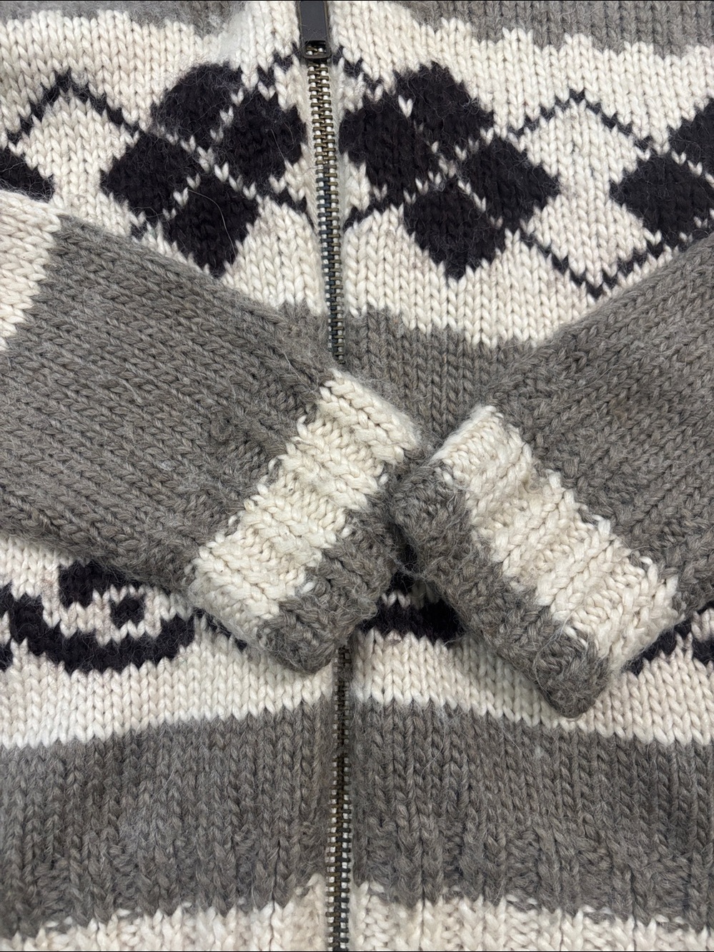 American Eagle Outfitters Wool Alpaca Gray & Cream Patterned Zip-Up Sweater Sz M - Picture 11 of 13